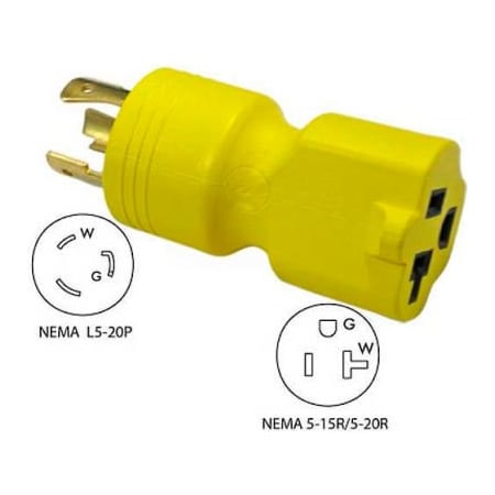 Conntek Plug Adapter, Locking, 5-15/20R, L5-20P, Yellow 30123